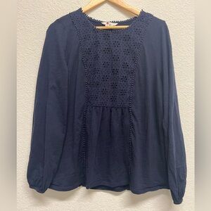 Boden Women’s Navy Blue Long Sleeve Tee Embellished Top 16